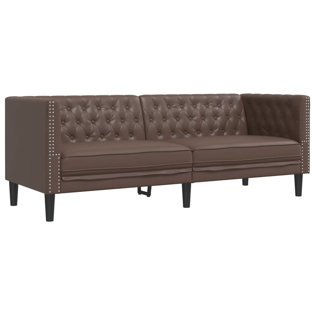 Vidaxl driezitsbank chesterfield-stijl kunstleer bruin