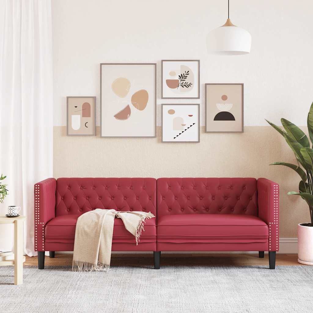 Vidaxl driezitsbank chesterfield-stijl kunstleer wijnrood