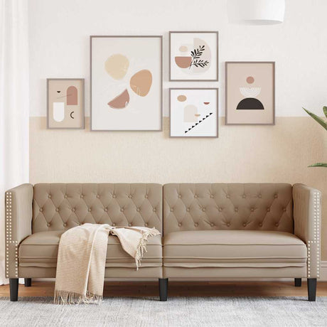 Vidaxl driezitsbank chesterfield-stijl kunstleer cappuccinokleurig
