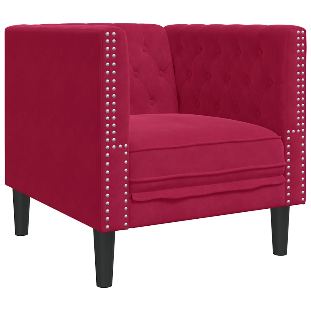 Vidaxl fauteuil chesterfield-stijl fluweel wijnrood