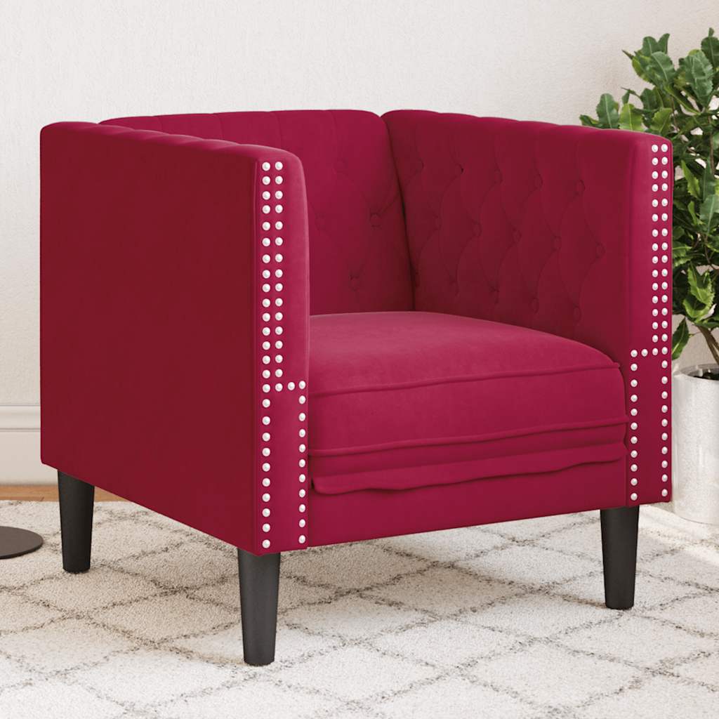 Vidaxl fauteuil chesterfield-stijl fluweel wijnrood