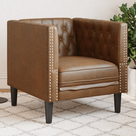 Vidaxl fauteuil chesterfield-stijl kunstsuède bruin
