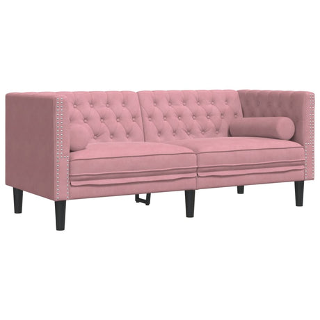 Vidaxl tweezitsbank chesterfield-stijl en bolsters fluweel roze