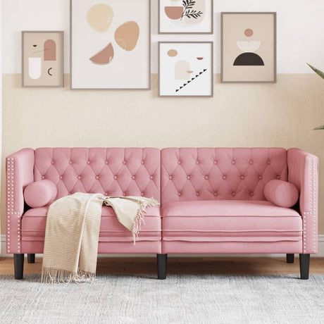 Vidaxl tweezitsbank chesterfield-stijl en bolsters fluweel roze