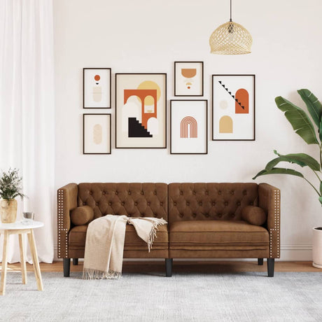 Vidaxl tweezitsbank chesterfield-stijl met bolsters kunstsuède bruin