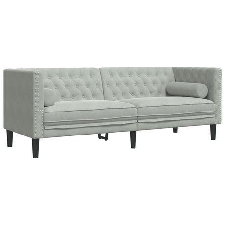 Vidaxl driezitsbank chesterfield-stijl met bolsters fluweel lichtgrijs