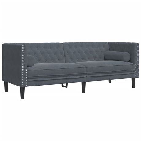 Vidaxl driezitsbank chesterfield-stijl en bolsters fluweel donkergrijs