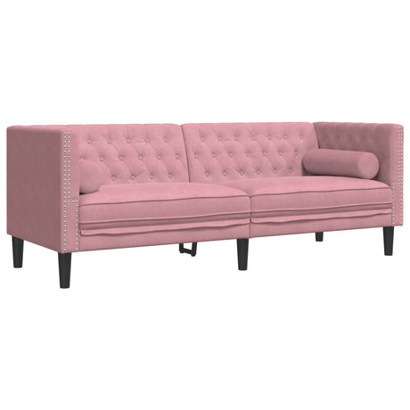 Vidaxl driezitsbank chesterfield-stijl met bolsters fluweel roze