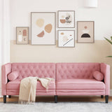 Vidaxl driezitsbank chesterfield-stijl met bolsters fluweel roze