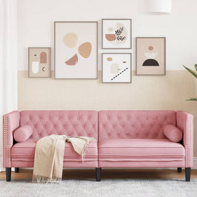 Vidaxl driezitsbank chesterfield-stijl met bolsters fluweel roze
