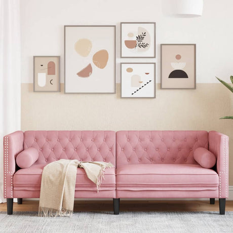 Vidaxl driezitsbank chesterfield-stijl met bolsters fluweel roze