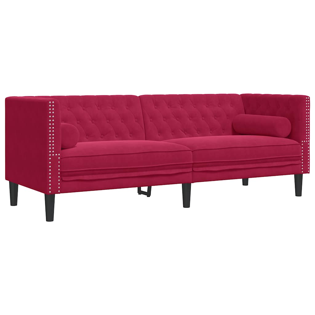 Vidaxl driezitsbank chesterfield-stijl met bolsters fluweel wijnrood