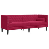 Vidaxl driezitsbank chesterfield-stijl met bolsters fluweel wijnrood