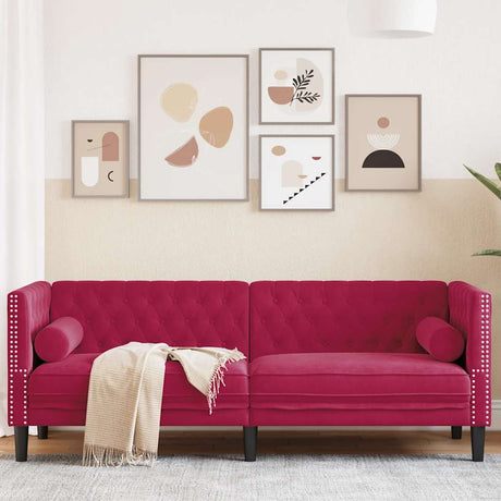 Vidaxl driezitsbank chesterfield-stijl met bolsters fluweel wijnrood