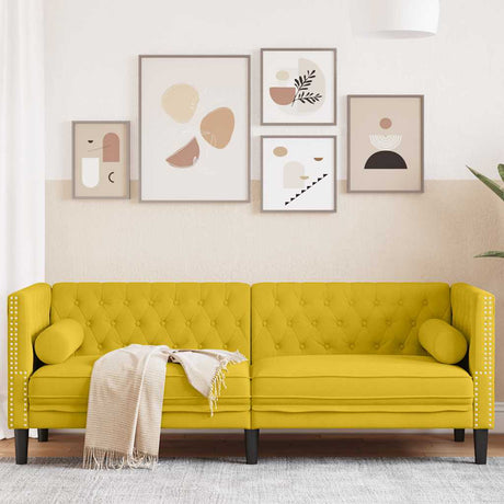 Vidaxl driezitsbank chesterfield-stijl met bolsters fluweel geel