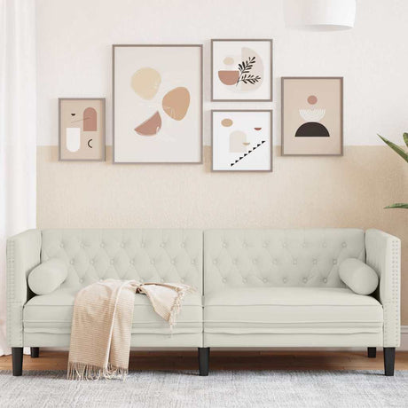 Vidaxl driezitsbank chesterfield-stijl met bolsters fluweel crèmekleur