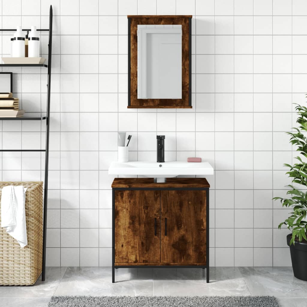 Vidaxl 2-delige badkamermeubelset bewerkt hout gerookt eikenkleurig