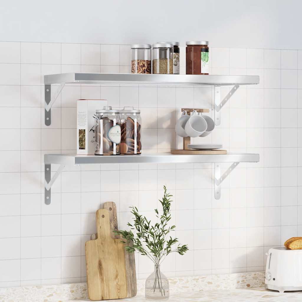 Vidaxl wandschappen 2 st 75x30 cm roestvrijstaal zilverkleurig