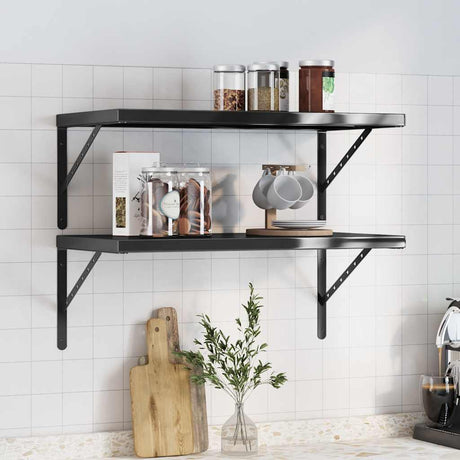 Vidaxl wandschappen 2 st 75x40 cm roestvrijstaal zwart
