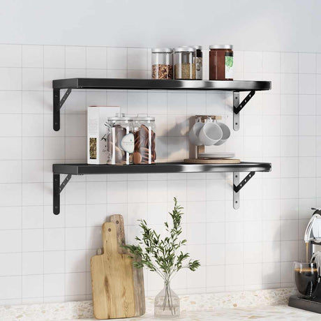 Vidaxl wandschappen 2 st 75x23,5 cm roestvrijstaal zwart