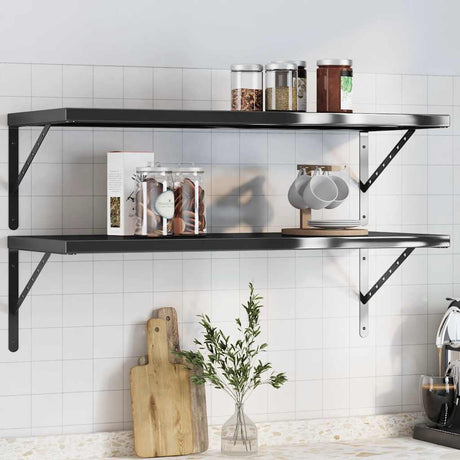 Vidaxl wandschappen 2 st 100x40 cm roestvrijstaal zwart