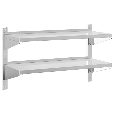 Vidaxl wandschap 2-laags 100x40x60 cm roestvrijstaal zilverkleurig