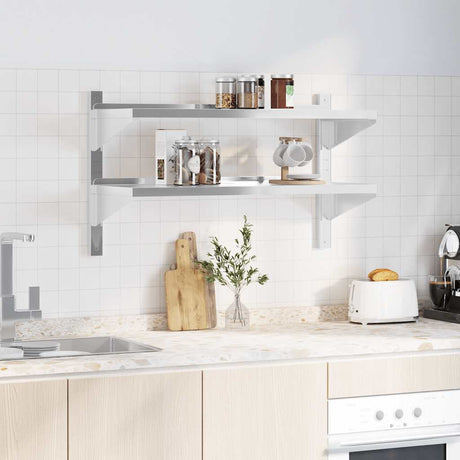 Vidaxl wandschap 2-laags 100x40x60 cm roestvrijstaal zilverkleurig