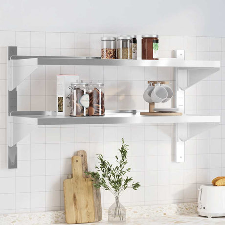 Vidaxl wandschap 2-laags 100x40x60 cm roestvrijstaal zilverkleurig