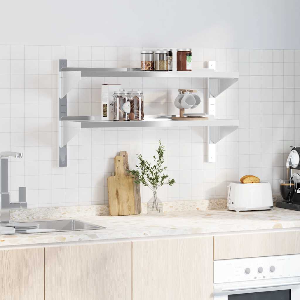 Vidaxl wandschap 2-laags 100x30x60 cm roestvrijstaal zilverkleurig