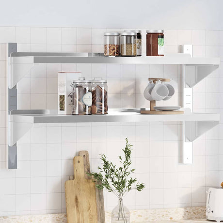 Vidaxl wandschap 2-laags 100x30x60 cm roestvrijstaal zilverkleurig