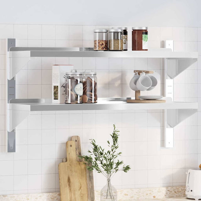 Vidaxl wandschap 2-laags 100x30x60 cm roestvrijstaal zilverkleurig