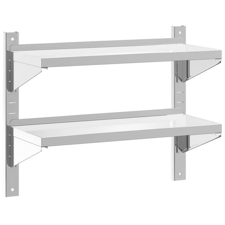 Vidaxl wandschap 2-laags 75x30x60 cm roestvrijstaal zilverkleurig