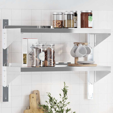 Vidaxl wandschap 2-laags 75x30x60 cm roestvrijstaal zilverkleurig