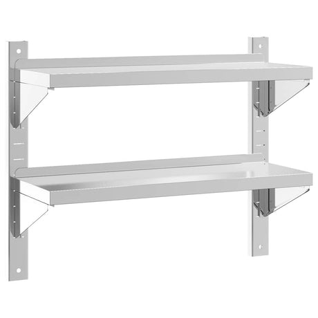 Vidaxl wandschap 2-laags 75x23,5x60 cm roestvrijstaal zilverkleurig
