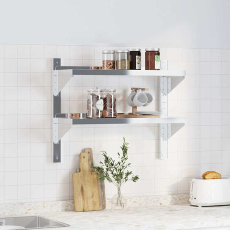 Vidaxl wandschap 2-laags 75x23,5x60 cm roestvrijstaal zilverkleurig