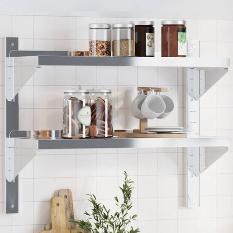 Vidaxl wandschap 2-laags 75x23,5x60 cm roestvrijstaal zilverkleurig