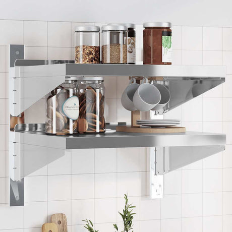 Vidaxl wandschap 2-laags 50x40x48 cm roestvrijstaal zilverkleurig