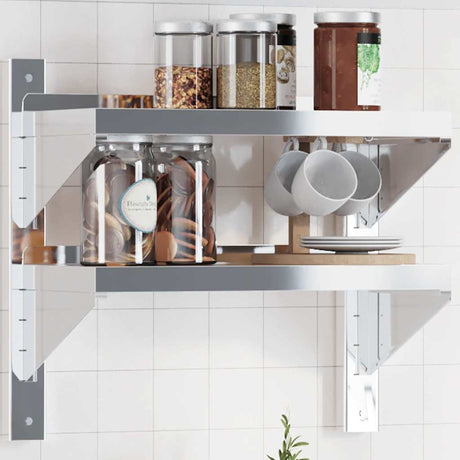 Vidaxl wandschap 2-laags 50x23,5x48 cm roestvrijstaal zilverkleurig