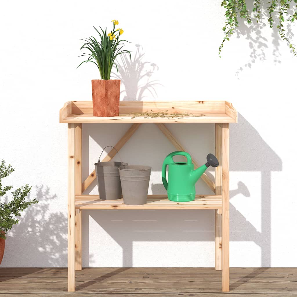 Mesa de plantas Vidaxl con estante 78x38x82.5 cm de pino sólido