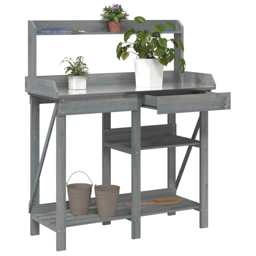 Vidaxl opotbank with shelves solid pine gray gray