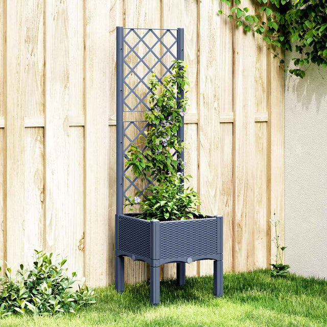 Vidaxl plantenbak met latwerk 40x40x142 cm polypropeen blauwgrijs