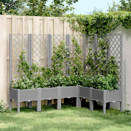 Vidaxl plantenbak met latwerk 160x120x142 cm polypropeen lichtgrijs