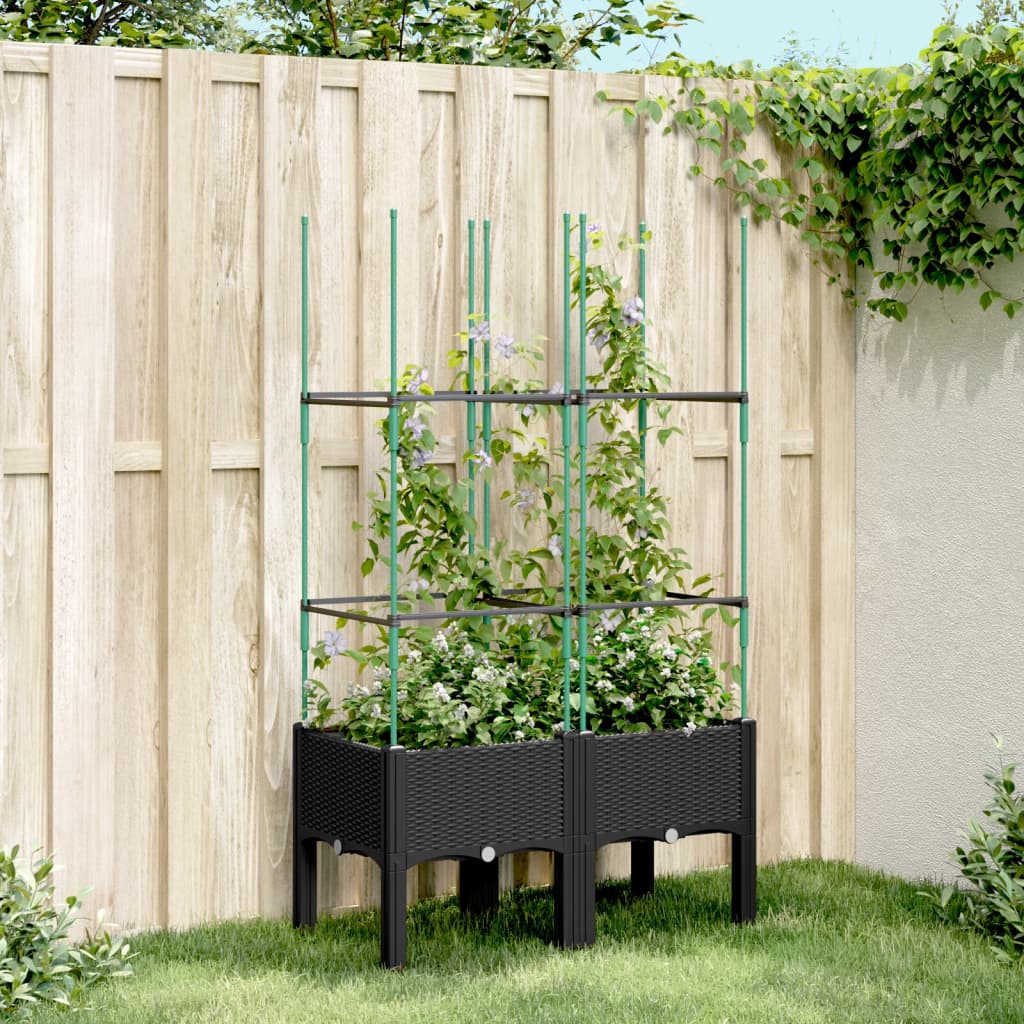 VidaXL Planter with Latwerk 80x40x142.5 cm Polypropene Black