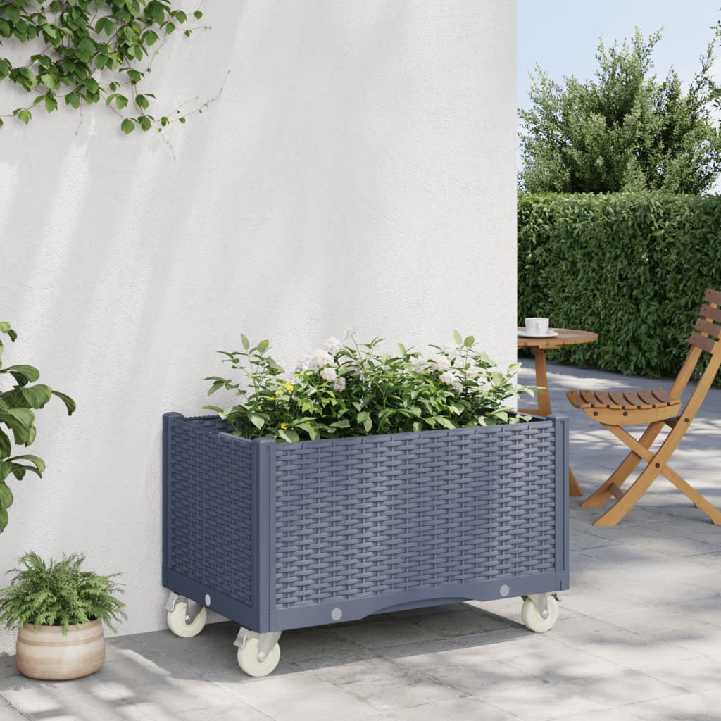 Jardinière Vidaxl avec roues 80x50x54 cm Gray en polypropène