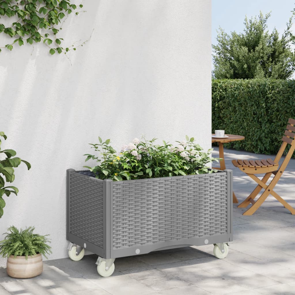 Plantador Vidaxl con ruedas 80x50x54 cm Polypropene Light Grey