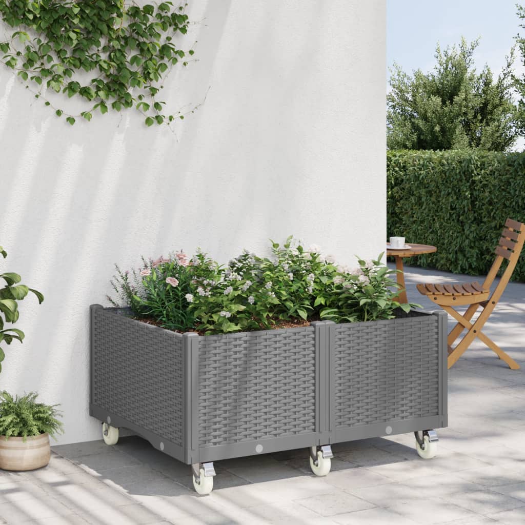 VidaXL Planter with wheels 100x80x54 cm Polypropene light gray