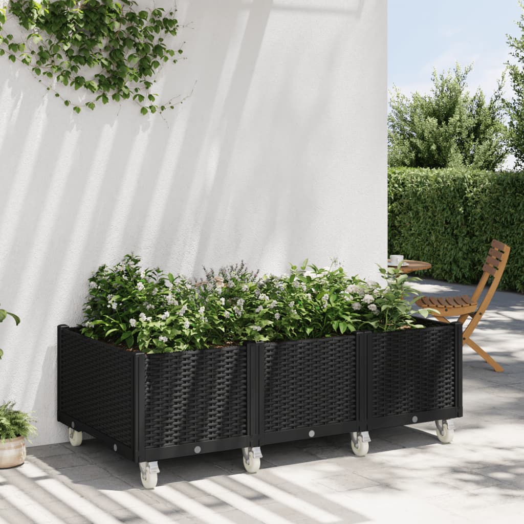 Plantador Vidaxl con ruedas 150x80x54 cm polipropeno negro