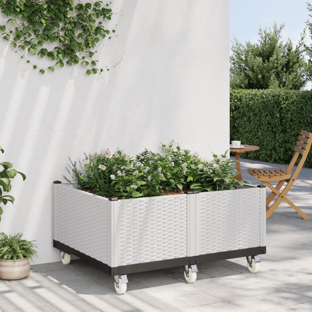 Plantador Vidaxl con ruedas 100x80x54 cm Polypropene White