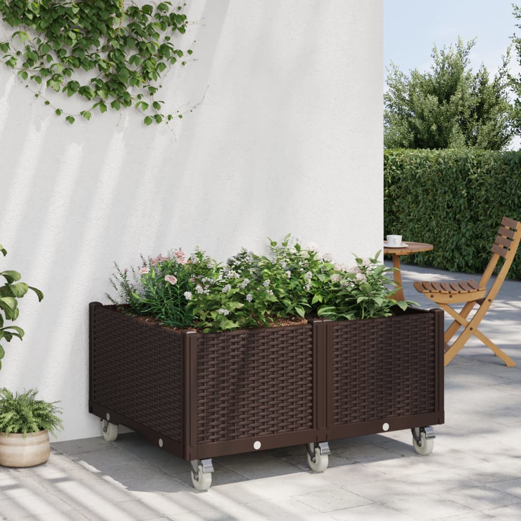 Vidaxl Planter med hjul 100x80x54 cm polypropen brun