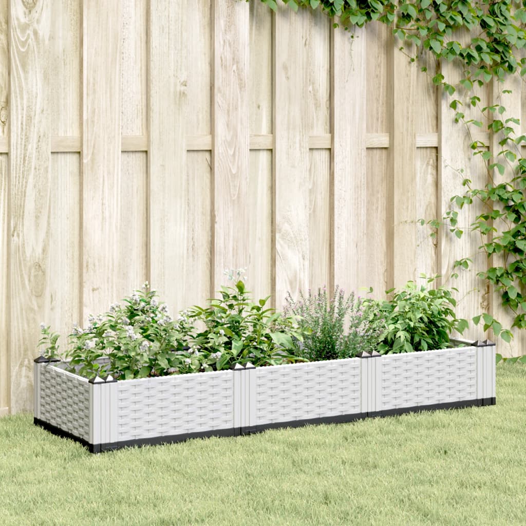 Vidaxl Planter med stifter 125x40x28,5 cm polypropenhvide